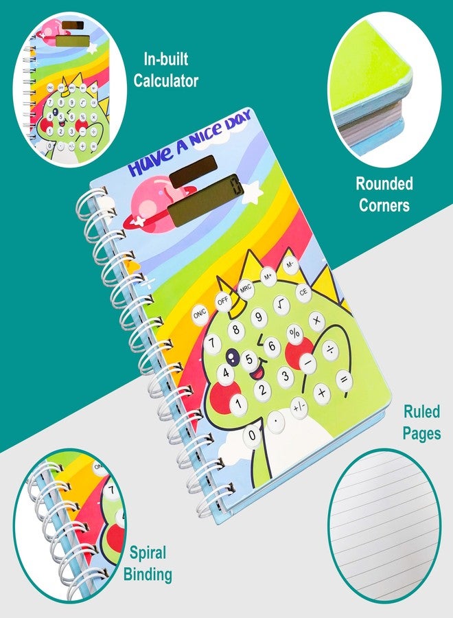 في جراسب مفكرة بتصميم كرتوني للأطفال من VGRASSP مع آلة حاسبة شمسية مدمجة - دفتر حلزوني بصفحات مسطرة للكتابة والرسم وتعلم الرياضيات للأولاد والبنات - اللون حسب المخزون - Image 2